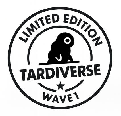Tardiverse Limited Edition Wave 1 tag featuring the tardigrade emblem — symbol of the first eco-merch release.